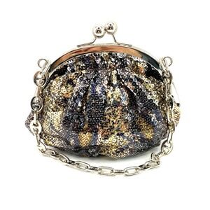 Rampage Sequin Evening Bag Clutch Chain Purse Metallic Black Gold Vintage Glam